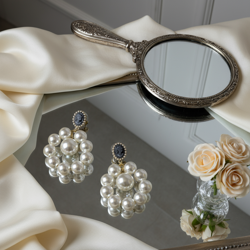 Regal Cameo Pearl Earrings_ChicaChica