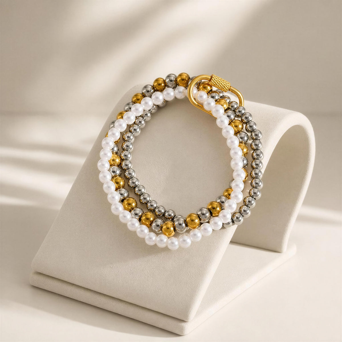 The Trio Radiance Bracelet on jewelry display