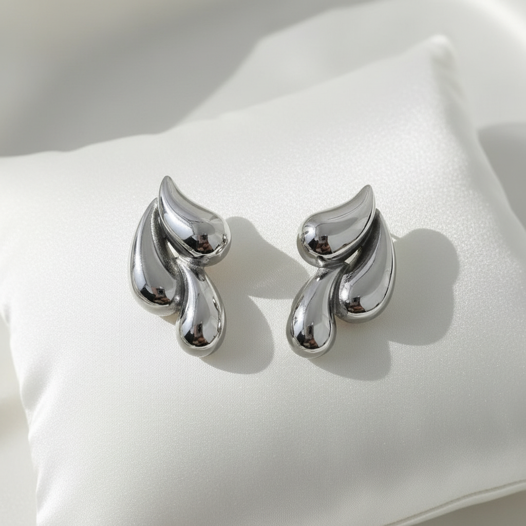 Molten Wave Drop Earrings - Silver