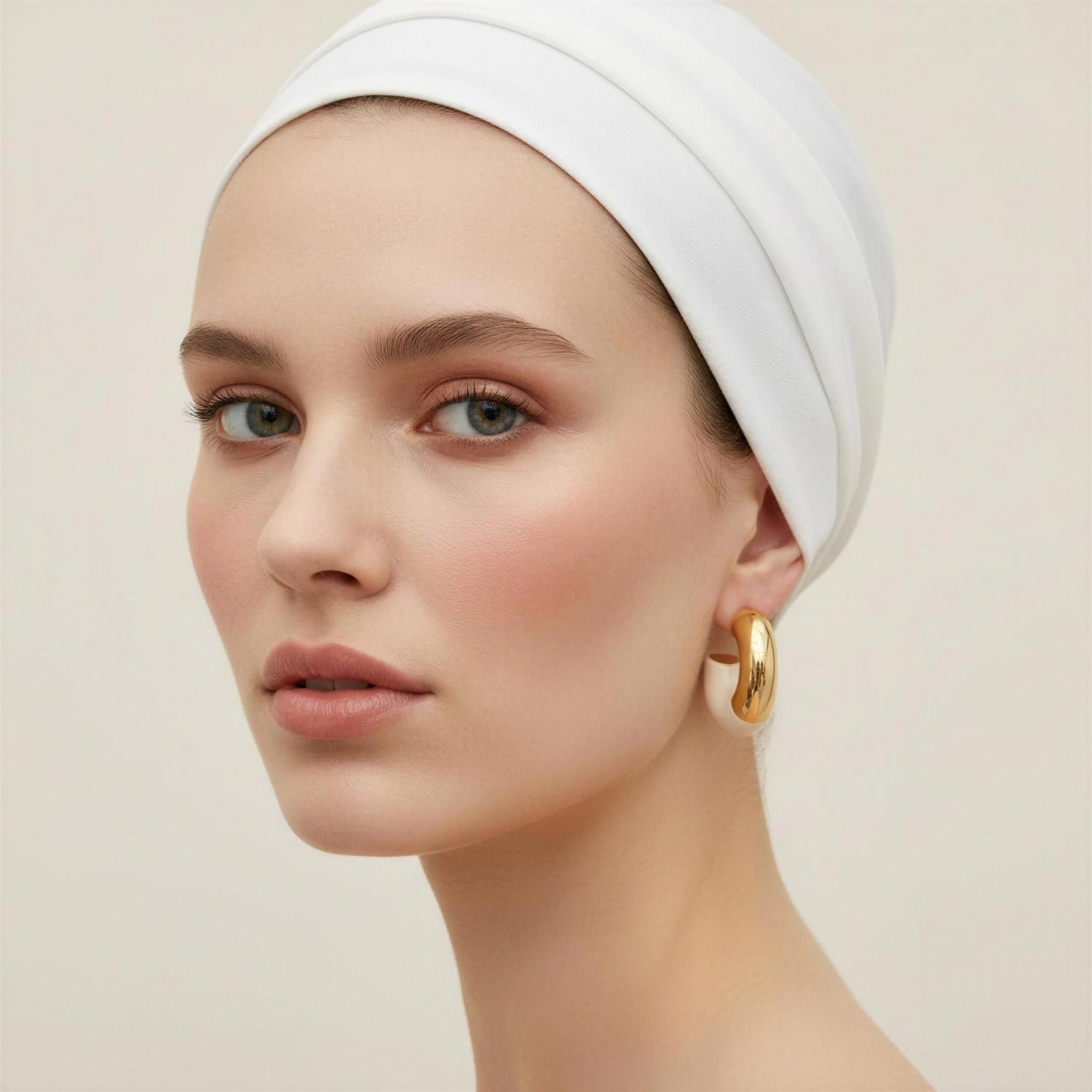 Model wearing the Gatsby Arc earrings