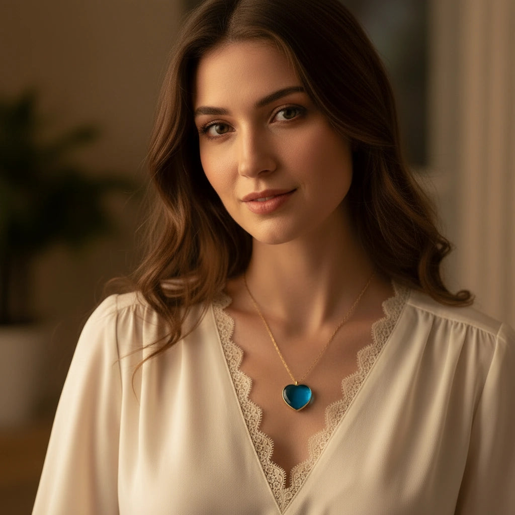 Amoré Turquoise Murano Heart Necklace_ChicaChica