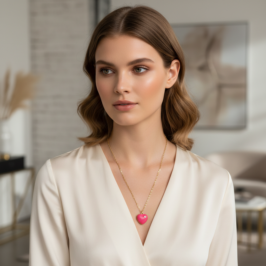 Amore Fuchsia Glow Heart Necklace_ChicaChica