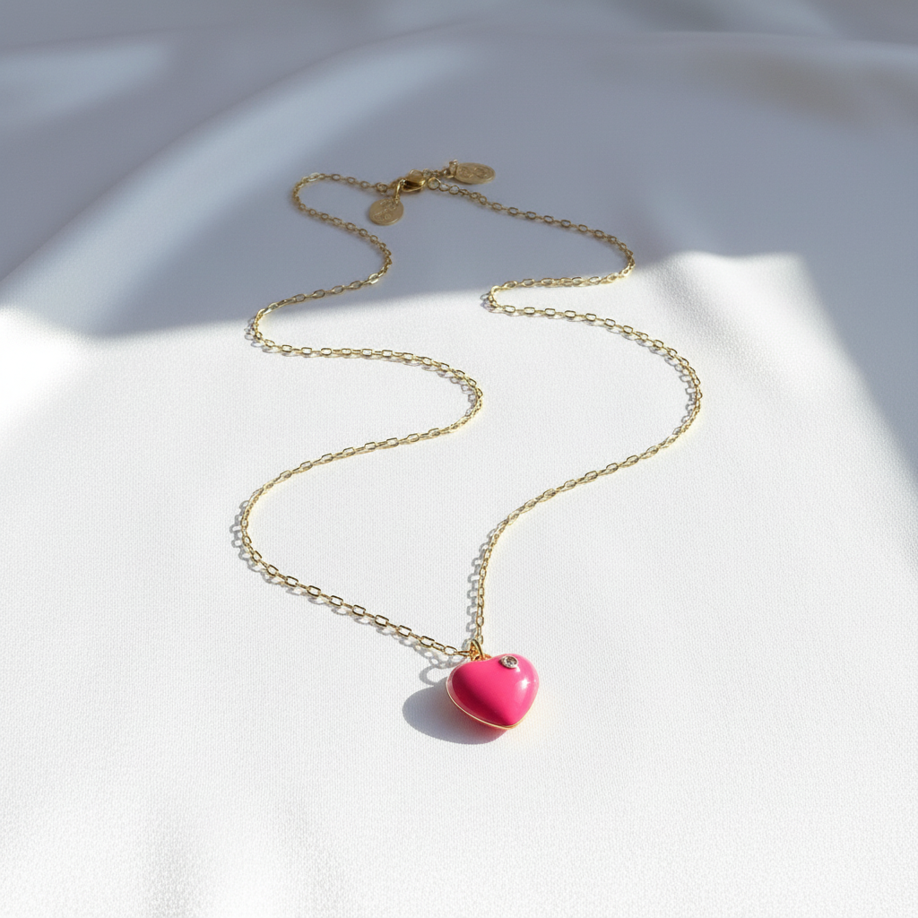 Amore Fuchsia Glow Heart Necklace_ChicaChica