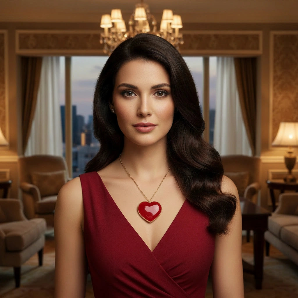 Amore Rosso Crystal Heart Necklace-ChicaChica