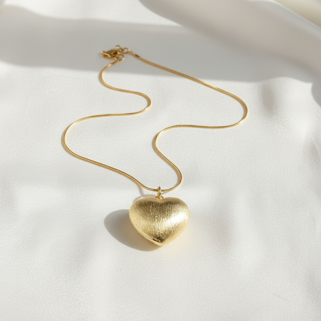 Gold heart-shaped pendant necklace - Amore Textura Heart Necklace on a white background