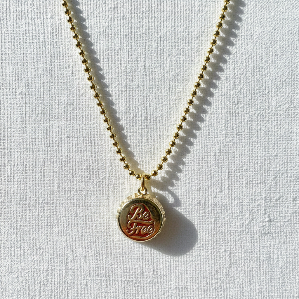 Gold Chica_Chica_Jewelry necklace with a round pendant on a white background