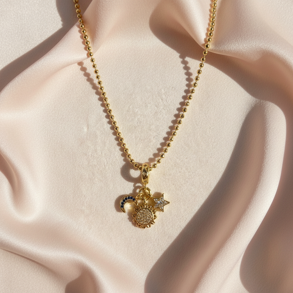 Celestia Trinity Charm Necklace_Chica Chica Jewelry