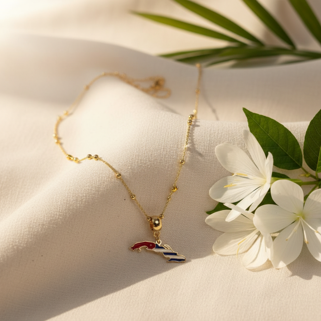Cuban flag necklace Cuba Libre gold plated pendant heritage jewelry. 