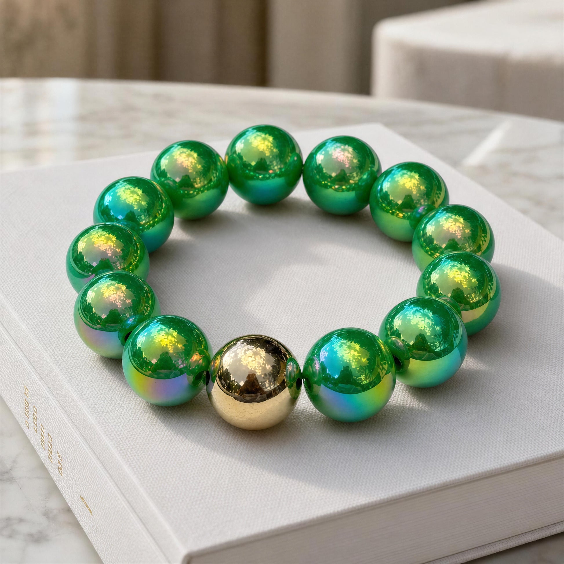 Emerald Glow Bracelet on a white surface