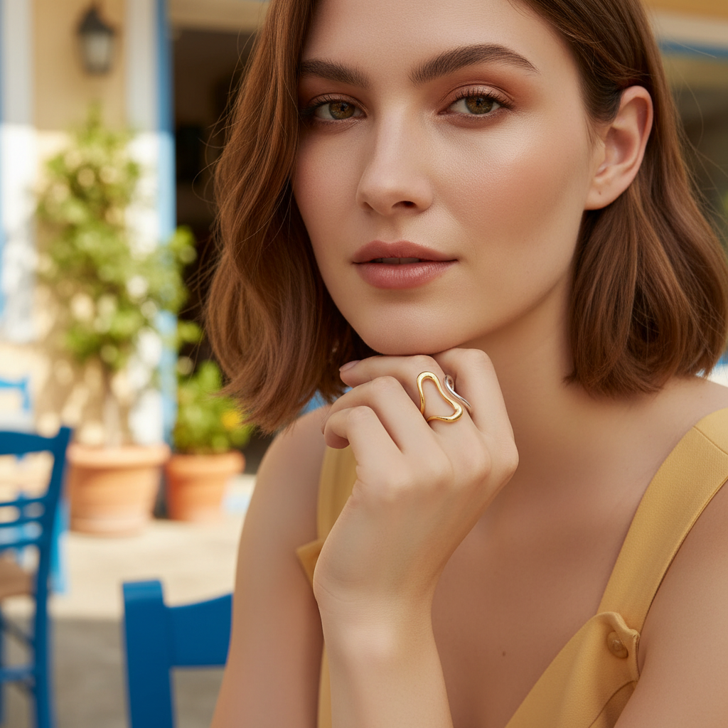 Woman wearing the Infinity Flow Ring  on outdoors