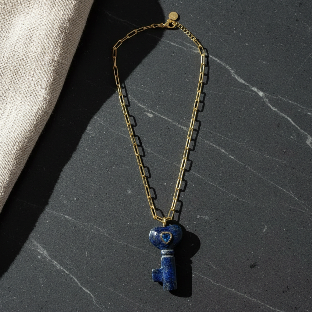 La Vita Key — Lapis Lazuli on a dark surface