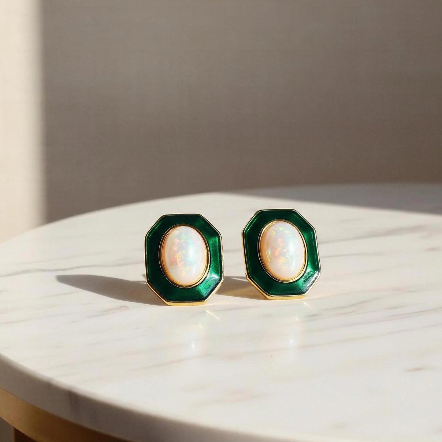 Vintage Verde Earrings on marble table 