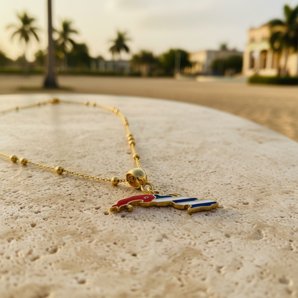 Cuban flag necklace Cuba Libre gold plated pendant heritage jewelry.