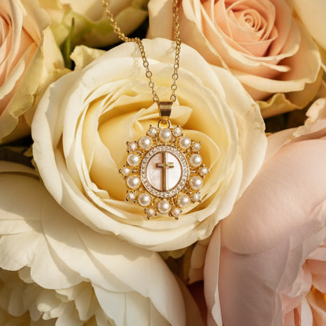 Divine Pearl Cross Necklace_ChicaChica