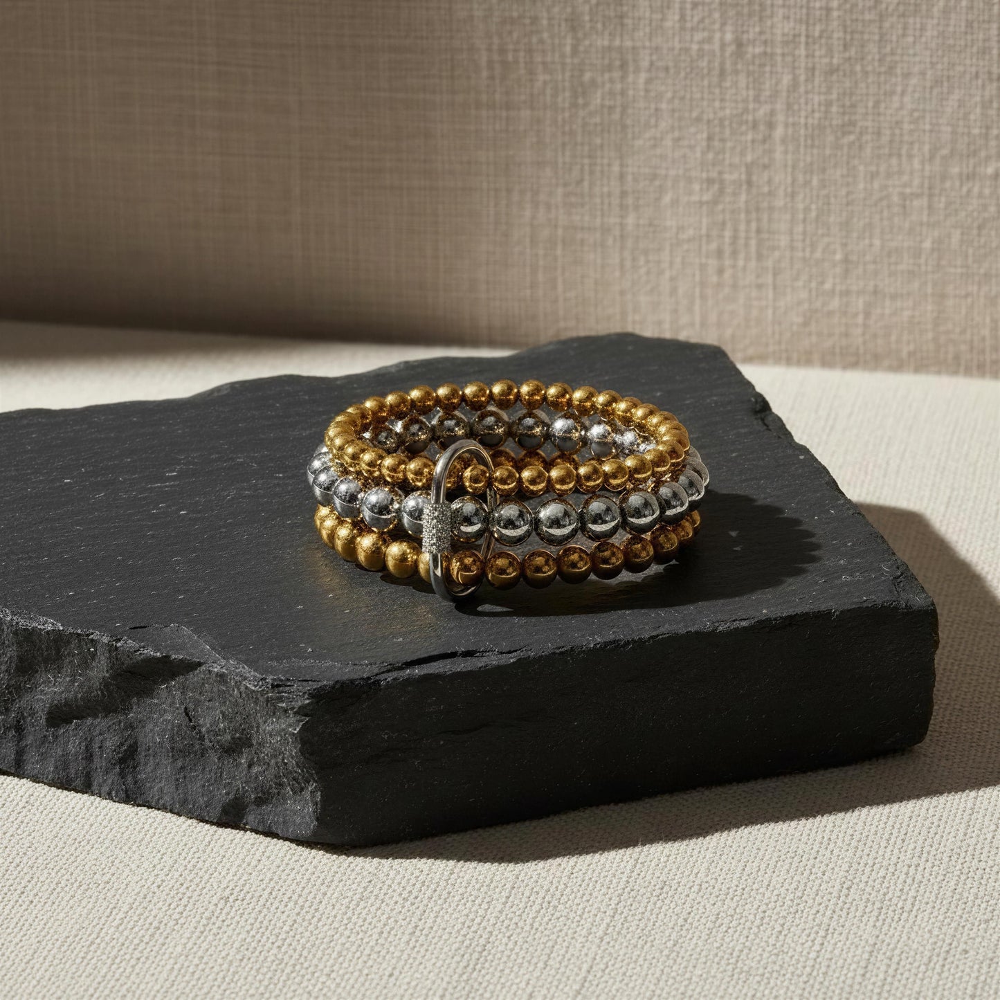 The Dual Radiance Bracelet on black stone 