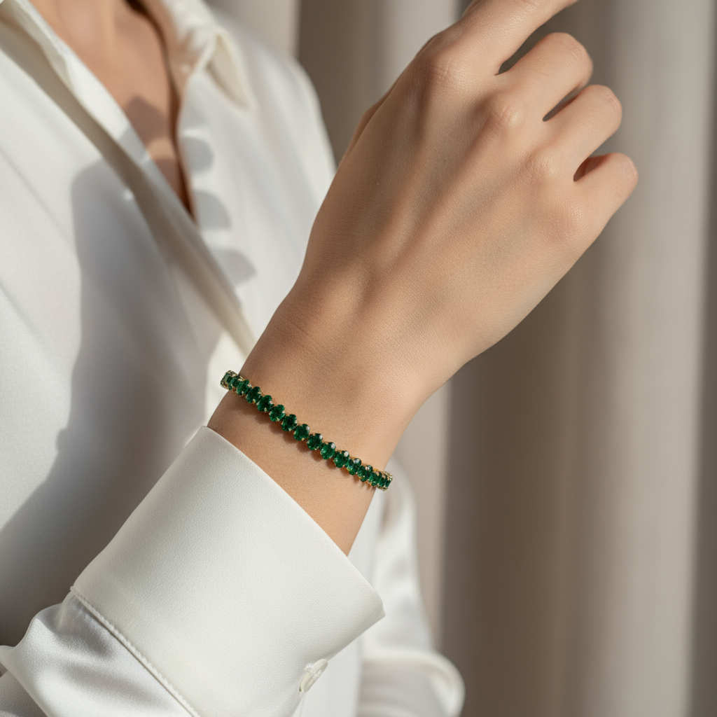Emerald Glow Tennis Bracelet-_ChicaChica