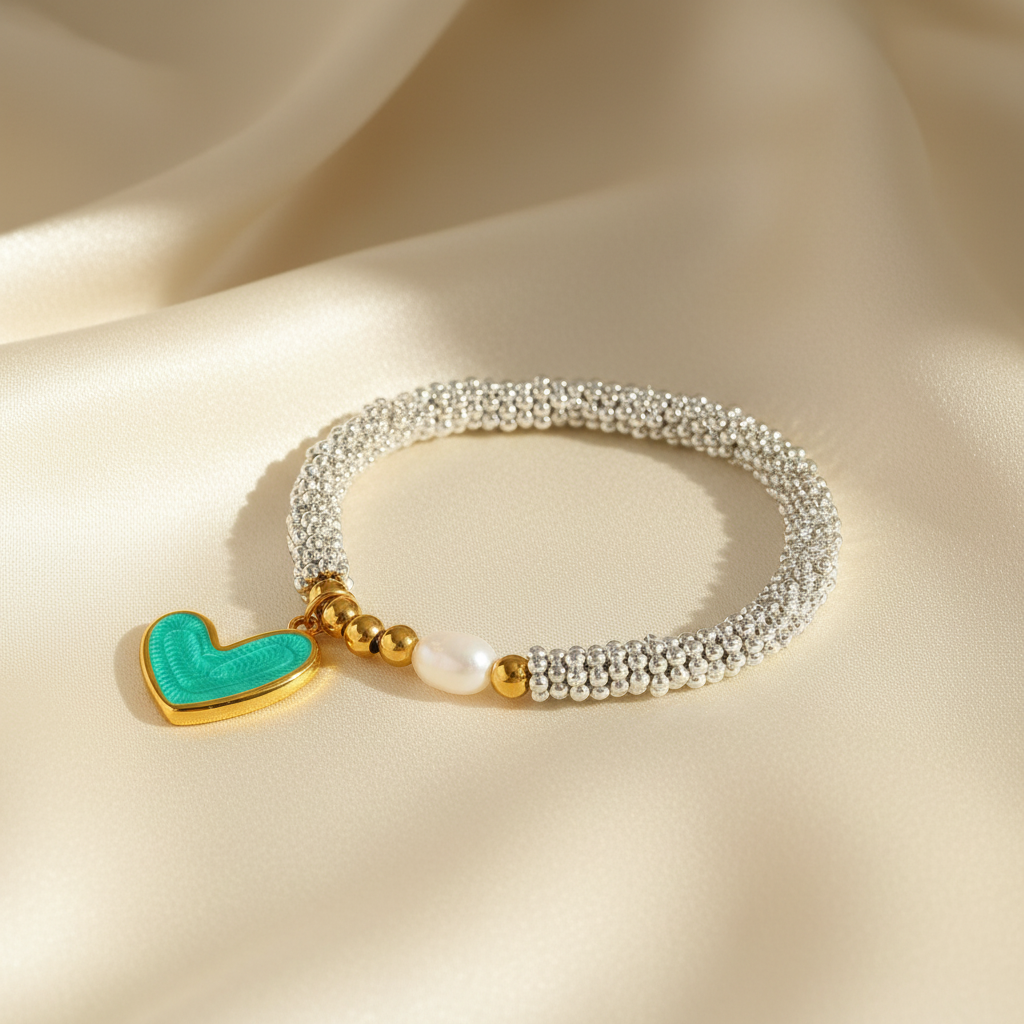 Flatlay of the Endless_Promise_Mint_Heart_Bracelet_CC_Jewelry