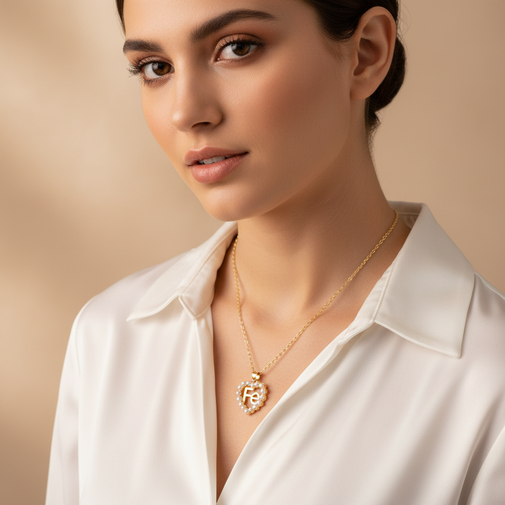 Fe Pearl Heart Necklace_ChicaChica