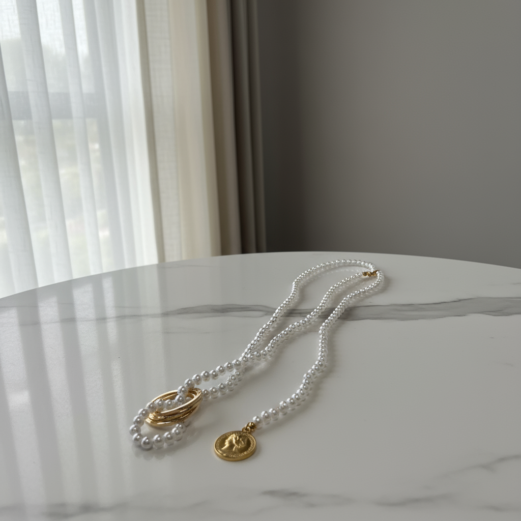 Golden Harmony Pearl Lariat Necklace_ChicaChica