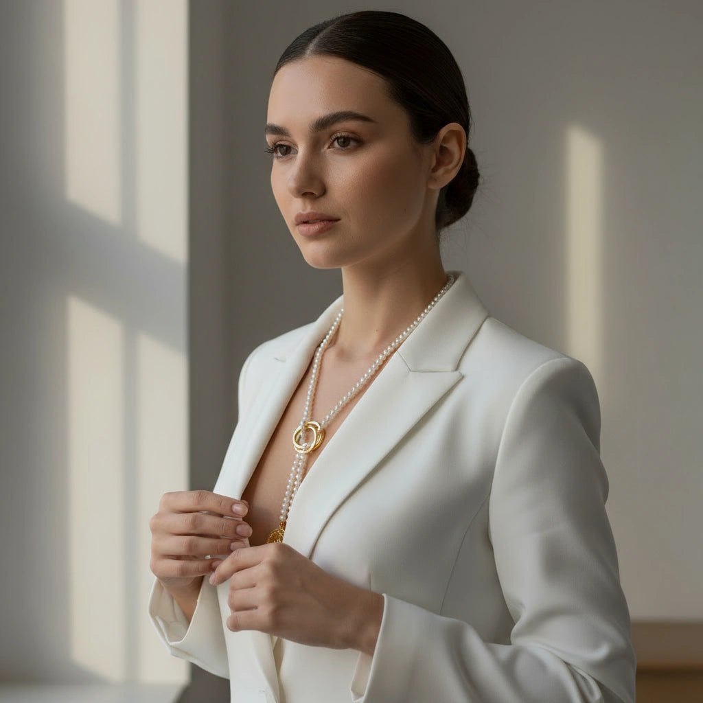 Golden Harmony Pearl Lariat Necklace_ChicaChica