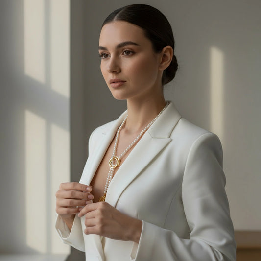 Golden Harmony Pearl Lariat Necklace_ChicaChica