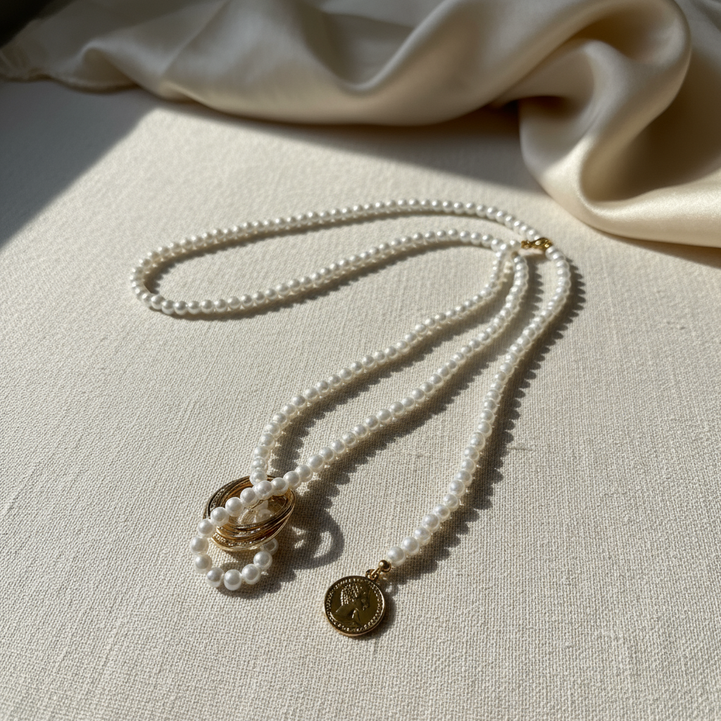 Golden Harmony Pearl Lariat Necklace_ChicaChica