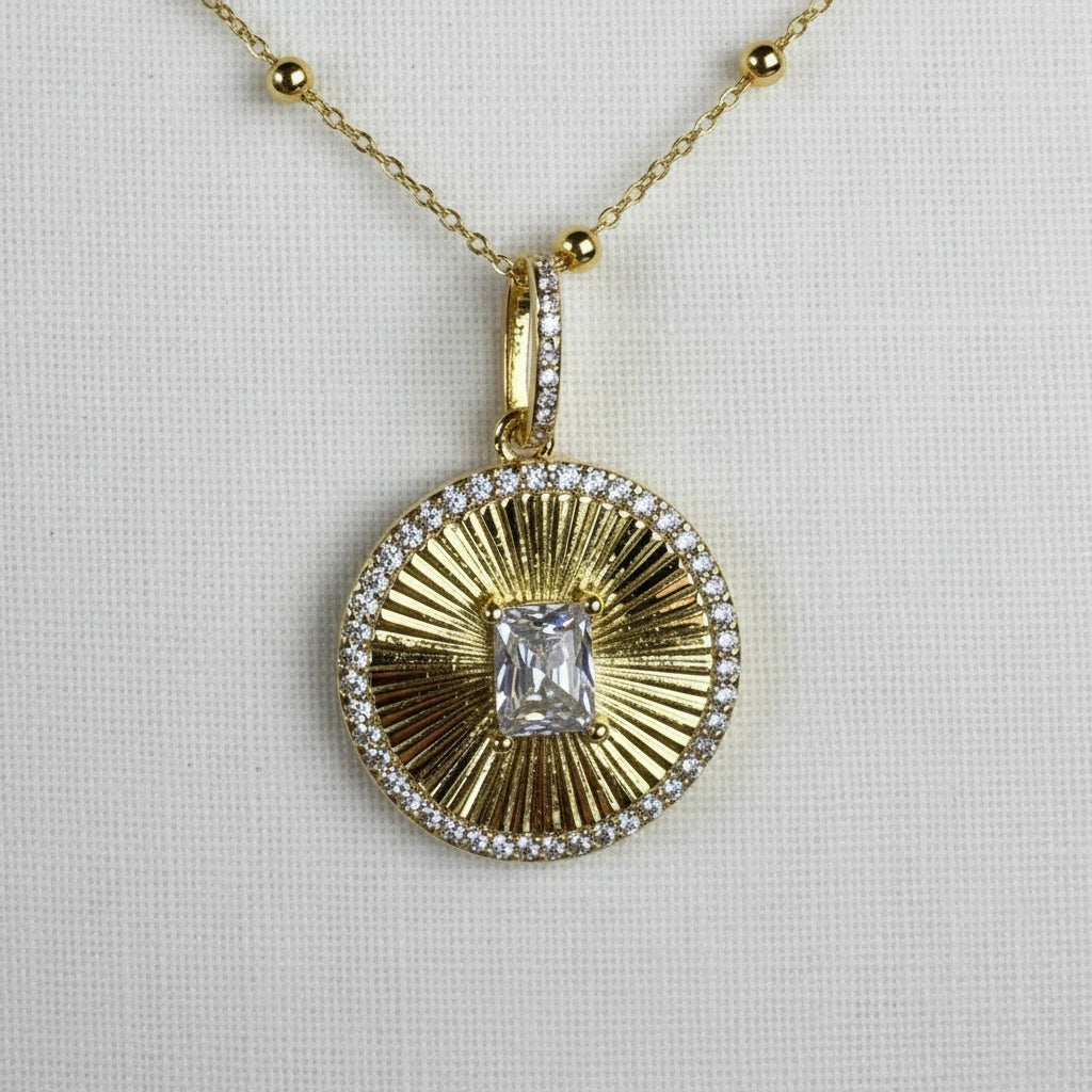 The Guardian Halo Necklace  on a light gray background