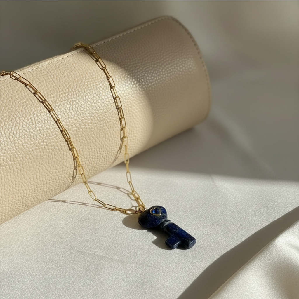 La Vita Key — Lapis Lazuli on a beige surface