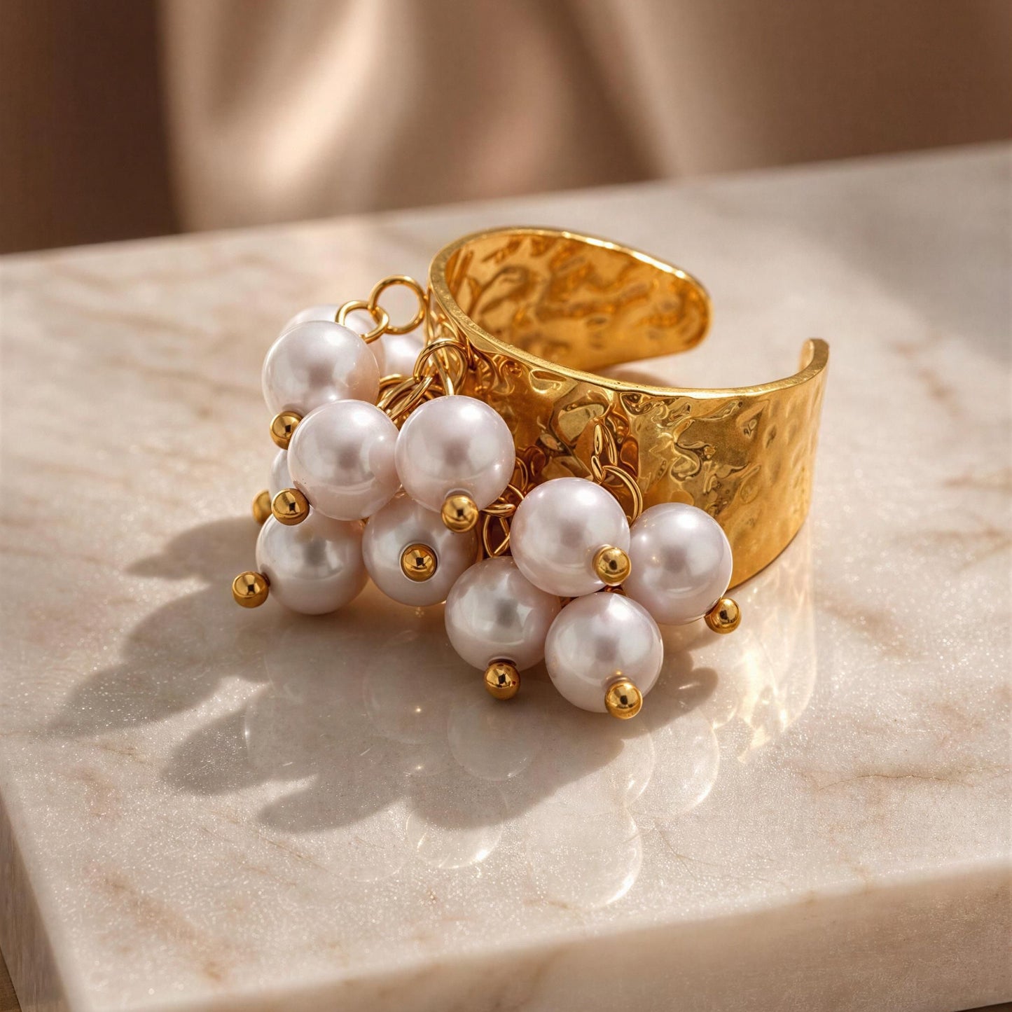 The Ocean Pearl Bloom Ring on marble table 