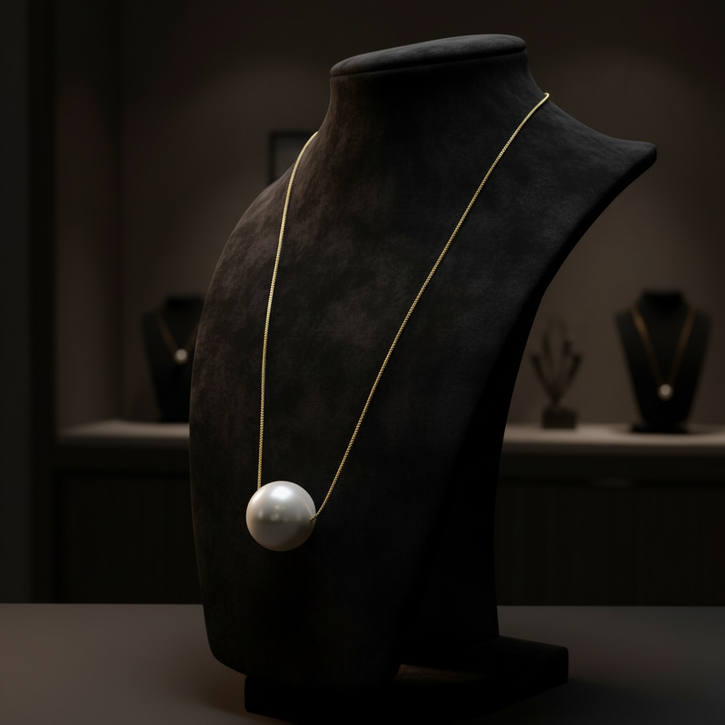 The Perla Statement Necklace on a black mannequin bust with a dark background