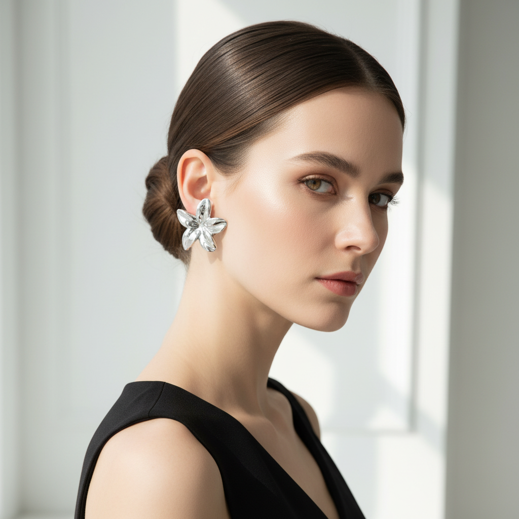 Petal Glow Earrings_ChicaChica_Silver