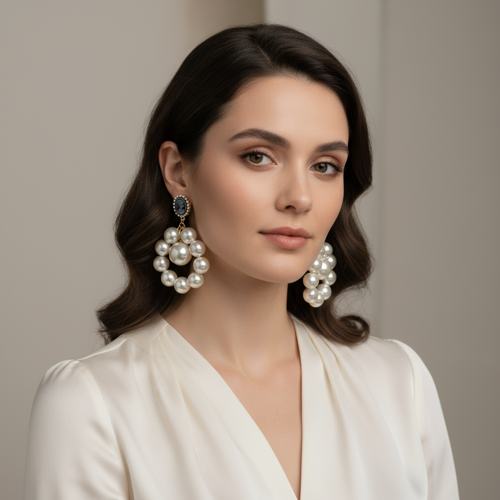  Regal Cameo Pearl Earrings _ChicaChica