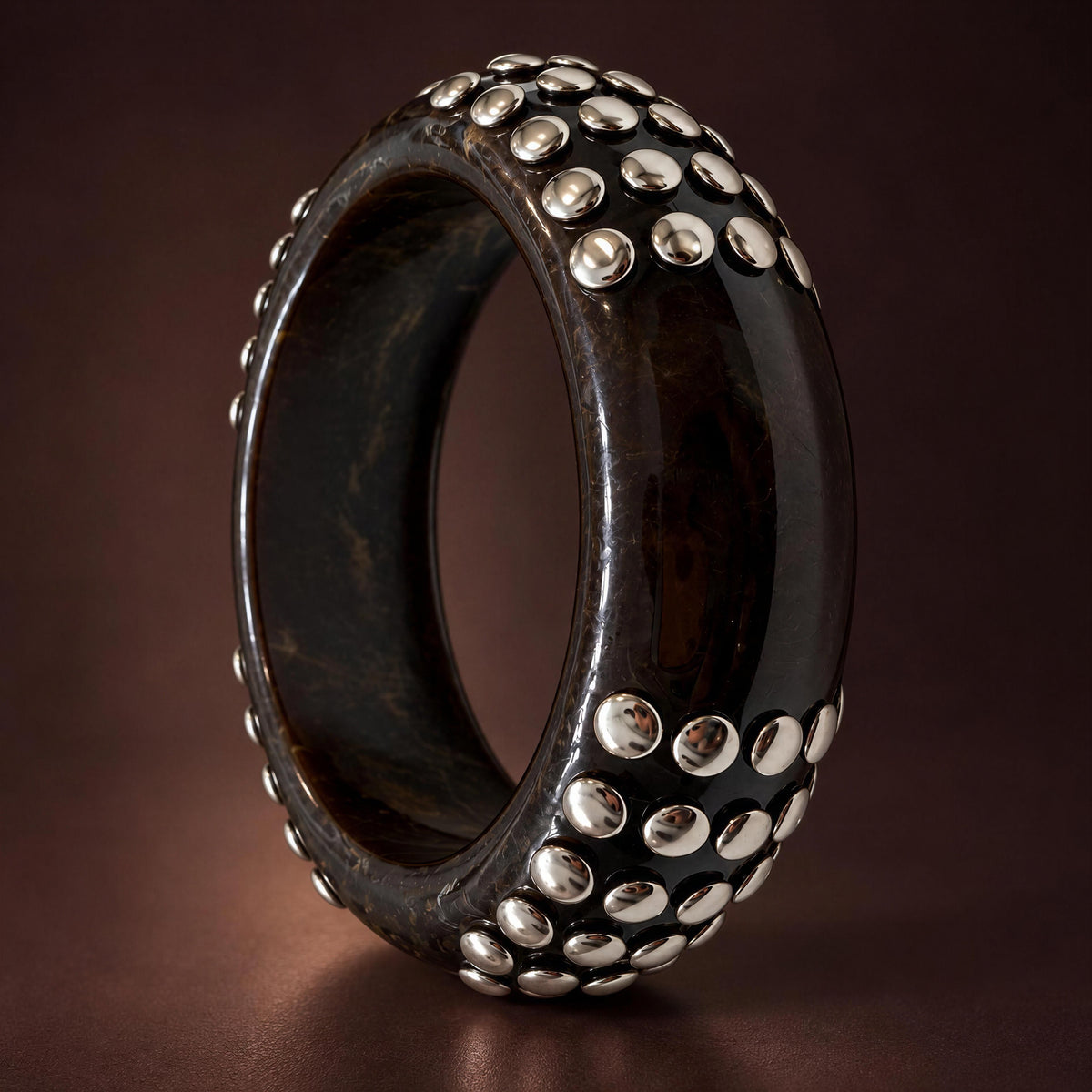 The Rivoli Bangle - Retro Glam Collection - Chica Chica Jewelry on a brown espresso background.