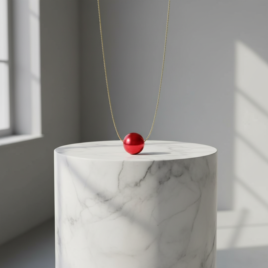 The Rubi Petite Sphere Necklace on a marble surface