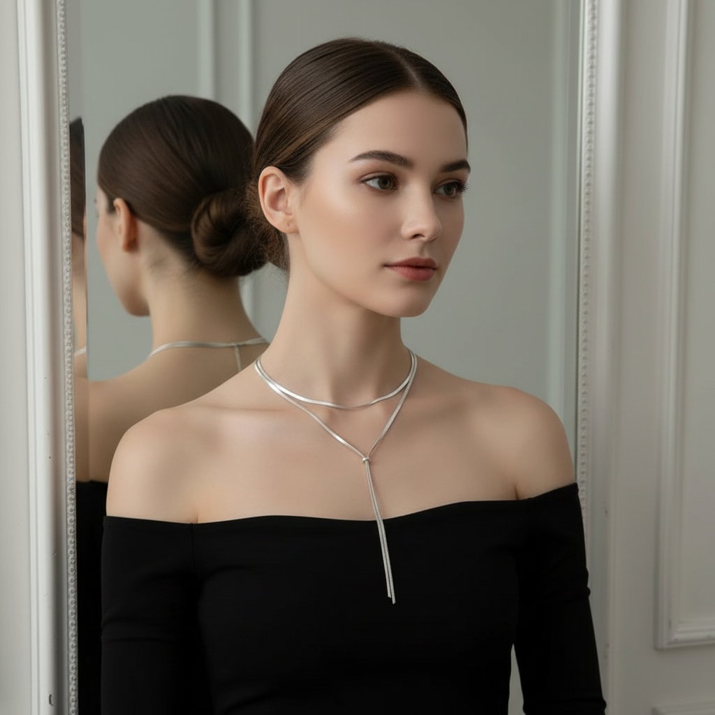 Skyfall Lariat Pull Tassel Necklace - Silver