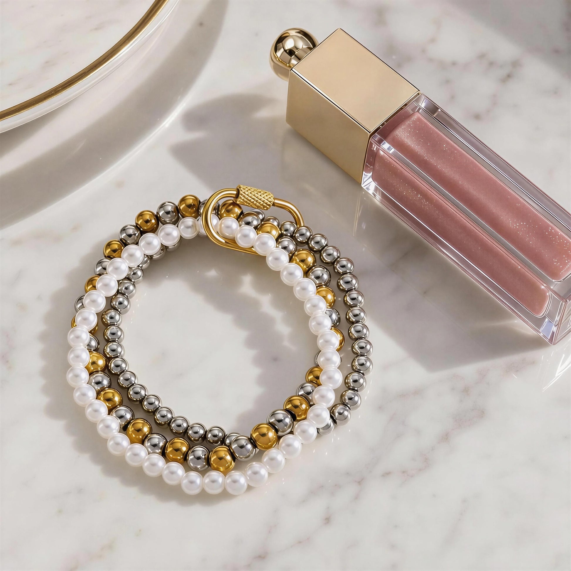 The Trio Radiance Bracelet in marble table 