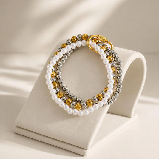 The Trio Radiance Bracelet on jewelry display 