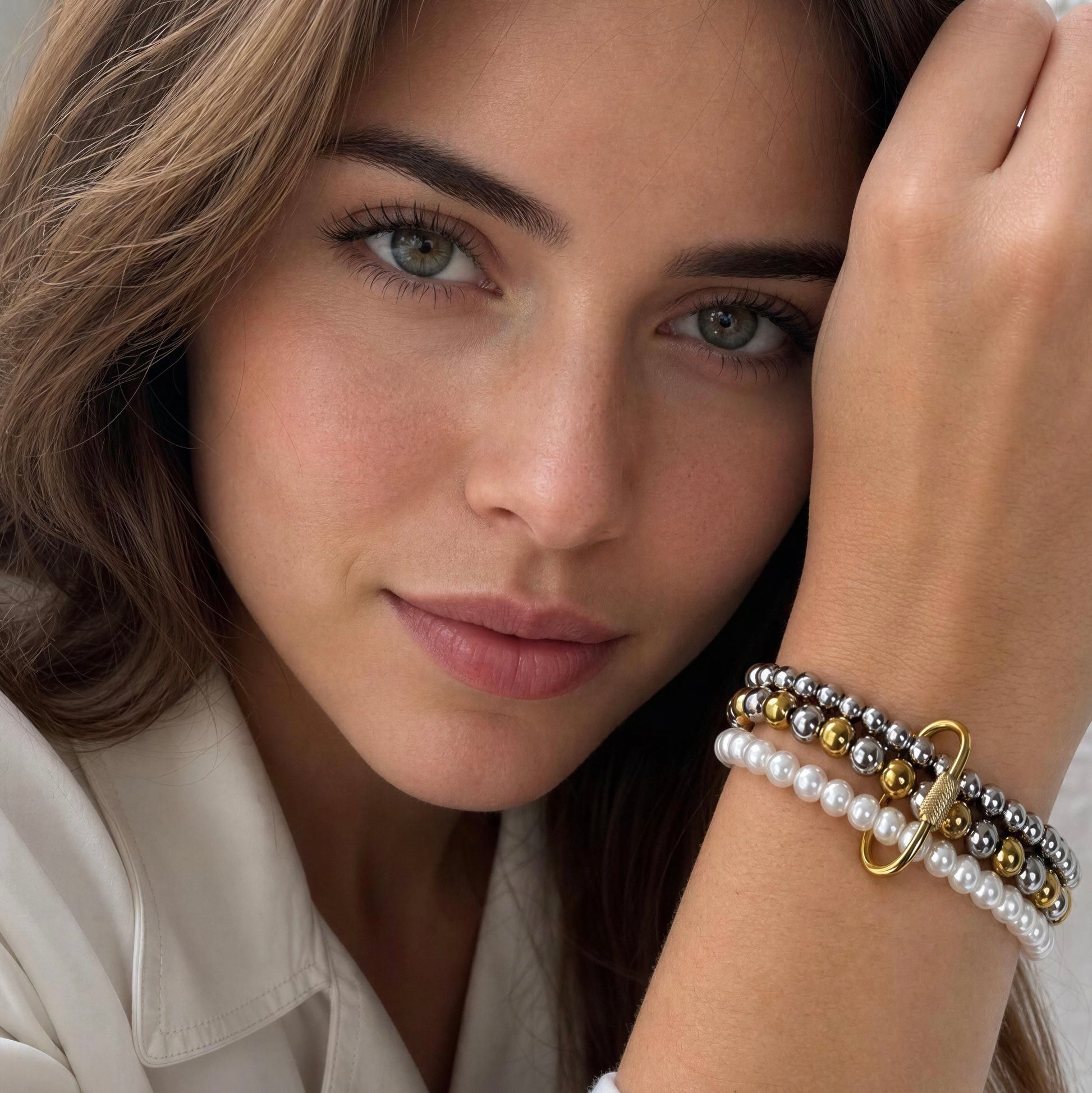 The Trio Radiance Bracelet on model’s wrist 