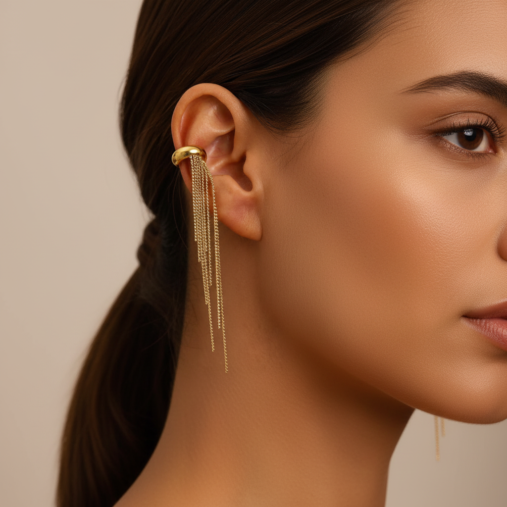 The Vela Gold Ear Cuff on model