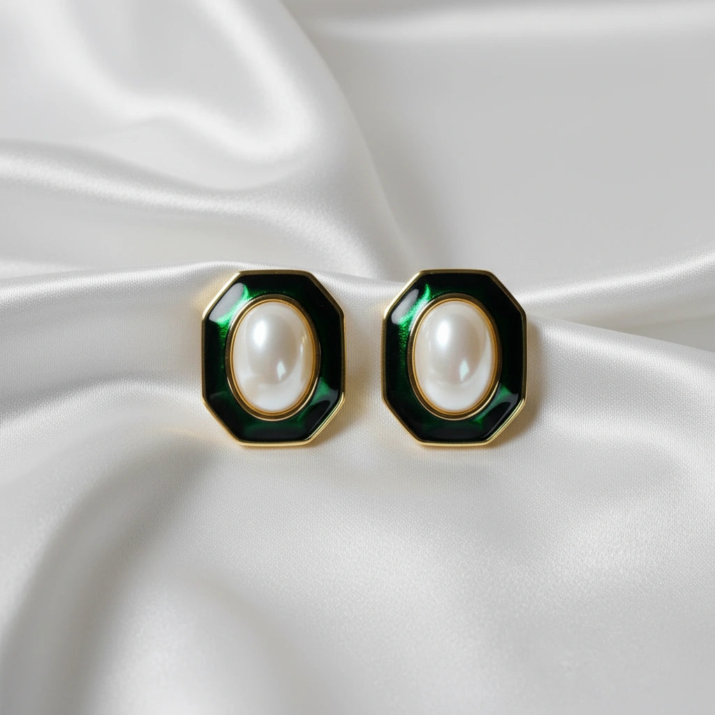 Vintage Verde Earrings against white silk fabric from ChicaChica