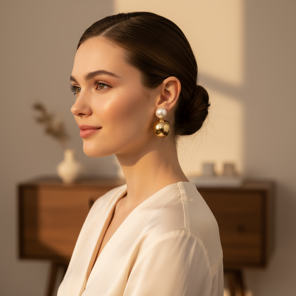 Lustra Drop Earrings - Gold & White