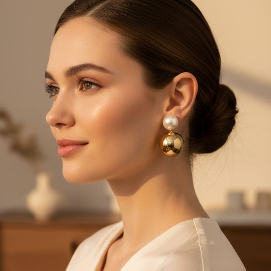 Lustra Drop Earrings - Gold & White