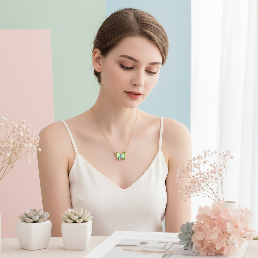 Aura Butterfly Necklace- Grass Green