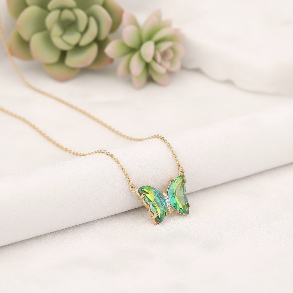 Aura Butterfly Necklace- Grass Green
