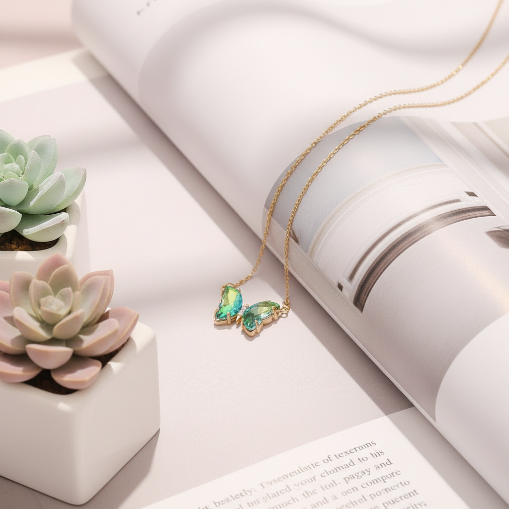 Aura Butterfly Necklace- Grass Green