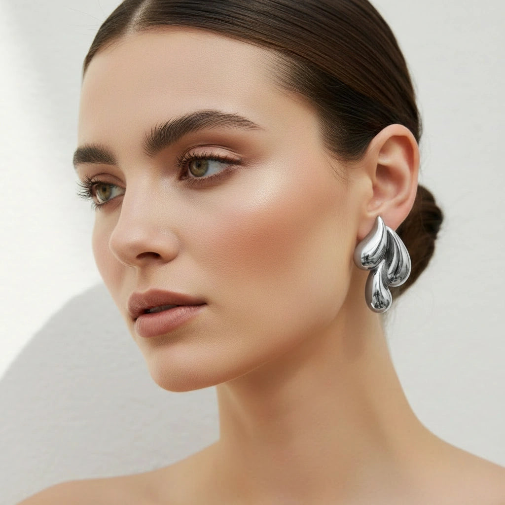 Molten Wave Drop Earrings - Silver