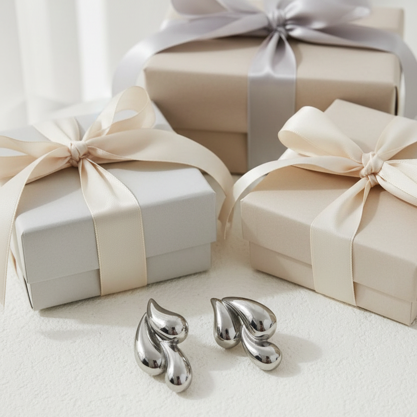 Molten Wave Drop Earrings - Silver