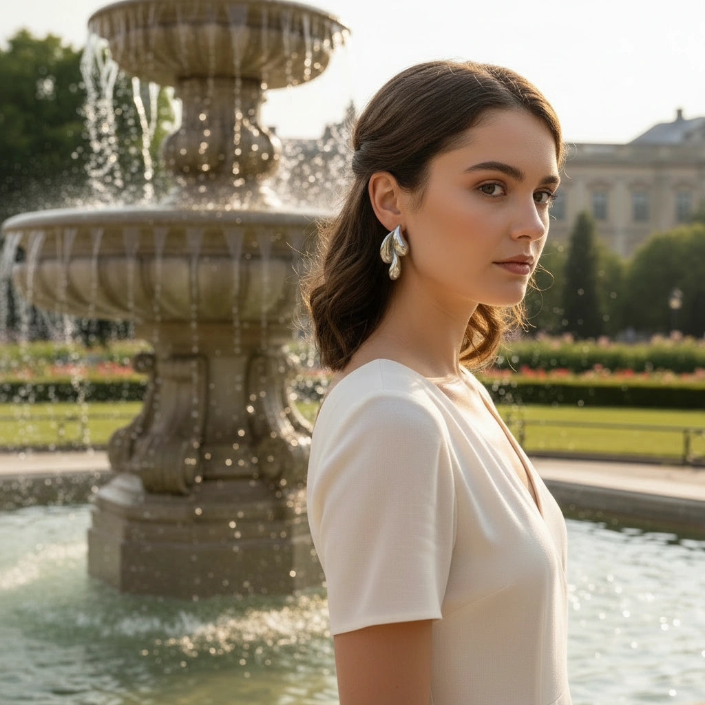 Molten Wave Drop Earrings - Silver