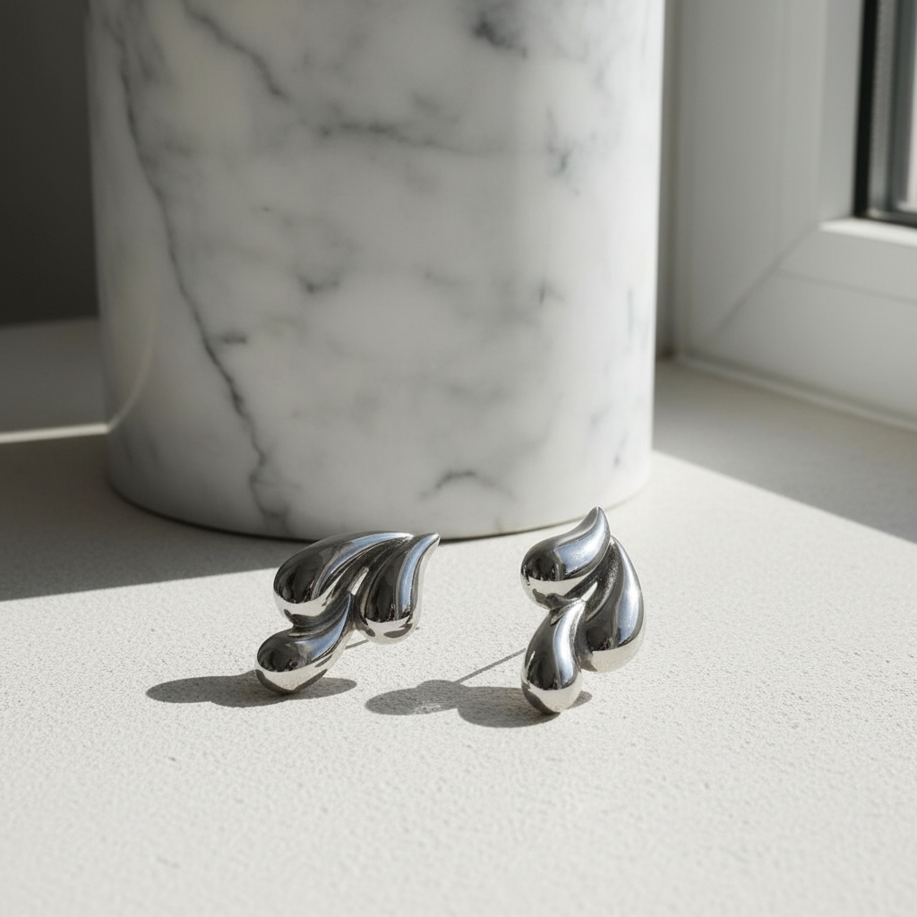 Molten Wave Drop Earrings - Silver