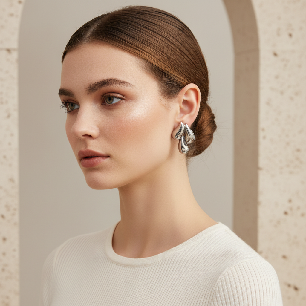 Molten Wave Drop Earrings - Silver